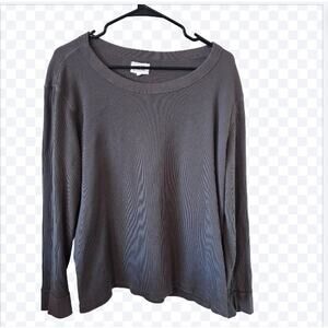 MATE The Label Womens Crew Neck Waffle Knit Thermal Tee Plus Size 1X Gray